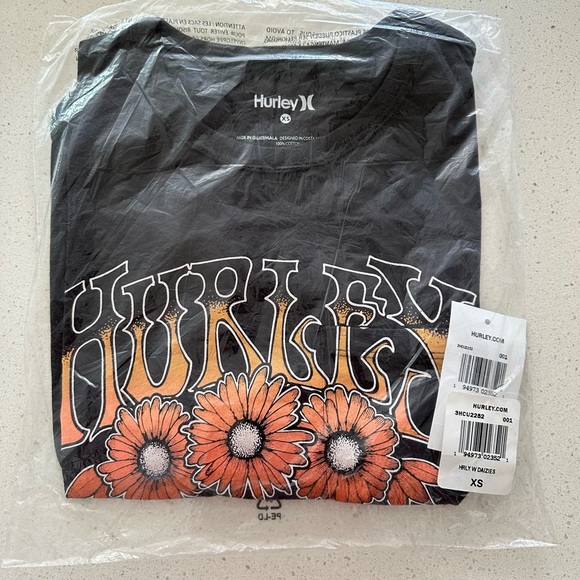 Hurley Black Daisy Graphic Crop Short Sleeve Cotton Top Size Various - Picture 6 of 8